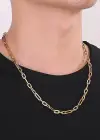 Altın Renk Zincir Detaylı Unisex Çelik Kolye