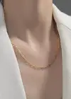 Altın Renk Zincir Detaylı Unisex Çelik Kolye