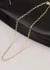 Altın Renk Zincir Detaylı Unisex Çelik Kolye