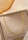 Altın Renk Zincir Detaylı Unisex Çelik Kolye