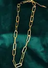 Altın Renk Zincir Detaylı Unisex Çelik Kolye