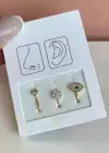 Altın Taş Detaylı Figürlü Deliksiz Kulak/ Burun 3lü Piercing Set
