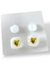 Altın Ve Beyaz Renk Kalp Figürlü Küpe Set