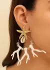 Altın Ve Beyaz Renk Yıldız Figürlü Küpe (Çift)