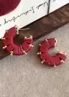 Altın Ve Bordo Renk Halka Küpe (Çift)