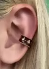 Altın Ve Bordo Renk Yıldız Detaylı Ear Cuff Küpe (Tek)