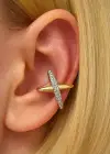 Altın Ve Gümüş Renk 14K Altın Kaplama TX Ear Cuff (Tek)