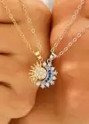 Altın Ve Gümüş Renk Ay Ve Güneş Figürlü İkili Çelik Çift/ Best Friend Kolyesi