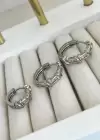 Altın Ve Gümüş Renk Çarpı Figürlü Taş Detaylı VİP 3lü YSX Küpe Set