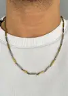 Altın Ve Gümüş Renk Erkek Zincir Çelik Kolye (55cm)