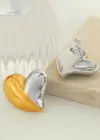 Altın Ve Gümüş Renk Kalp Figürlü Çelik Küpe (Çift)