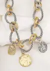 Altın Ve Gümüş Renk Karışık Figürlü Tasarım Kolye