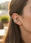 Altın Ve Gümüş Renk Taş Detaylı 14K Altın Kaplama TX Ear Cuff (Tek)