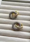 Altın Ve Gümüş Renk Taş Detaylı Halka Küpe (Çift)