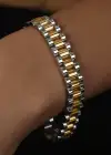 Altın Ve Gümüş Renk Zincir Detaylı Çelik Erkek Bileklik