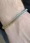 Altın Ve Gümüş Renk Zincir Detaylı Erkek Çelik Bileklik