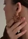 Altın Ve Kahve Renk Halka Detaylı Küpe (Çift)