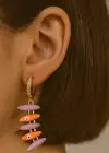 Altın Ve Karışı Renk Sallantılı 14K Altın Kaplama TX Küpe (Çift)