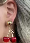 Altın Ve Kırmızı Renk Kiraz Figürlü Küpe (Çift)