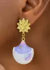 Altın Ve Lila Renk Deniz Kabuğu Figürlü  Küpe (Çift)
