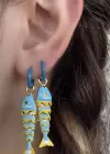 Altın Ve Mavi Renk Balık Figürlü Küpe (Çift)