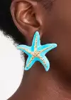 Altın Ve Mavi Renk Yıldız Figürlü Küpe (Çift)