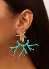 Altın Ve Mavi Renk Yıldız Figürlü Tasarım Küpe (Çift)