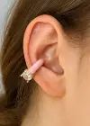 Altın Ve Pembe Renk Taş Detaylı 14K Altın Kaplama TX Ear Cuff (Tek)