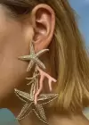Altın Ve Pembe Renk Yıldız Figürlü Tasarım Küpe (Çift)