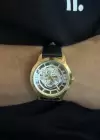 Altın Ve Siyah Renk Deri Kordonlu Çelik Erkek Saat