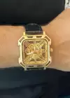 Altın Ve Siyah Renk Deri Kordonlu Çelik Erkek Saat