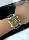 Altın Ve Siyah Renk Deri Kordonlu Çelik Erkek Saat