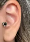 Altın Ve Siyah Renk Kalp Figürlü Taş Detaylı Çelik Tragus/Kıkırdak Küpe/Piercing (Tek)