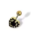Altın Ve Siyah Renk Kalp Figürlü Taş Detaylı Çelik Tragus/Kıkırdak Küpe/Piercing (Tek)
