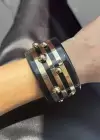 Altın Ve Siyah Renk Kemik Kelepçe Bileklik