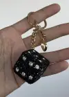 Altın Ve Siyah Renk Zar Figürlü Taş Detaylı Çanta Charm/ Anahtarlık