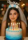 Beyaz Renk Birthday Princess Yazılı Çiçek Figürlü Duvak Detaylı Taç