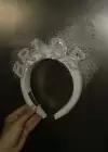 Beyaz Renk Bride Yazılı İnci Detaylı Tüllü Gelin Taç