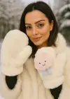 Beyaz Renk Bulut Figürlü Askılı Peluş Eldiven