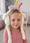 Beyaz Renk Canavar Figürlü Kulakları Oynayan Peluş Kulaklık