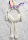 Beyaz Renk Canavar Figürlü Kulakları Oynayan Peluş Kulaklık