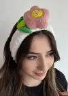 Beyaz Renk Çiçek Figürlü Peluş Saç Bandı