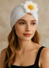 Beyaz Renk Çiçek Figürlü Saç Bandı/Saç Bonesi