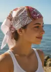 Beyaz Renk Etnik Desenli Fular