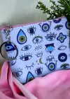 Beyaz Renk Göz Detaylı Cüzdan/ Anahtarlık