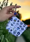 Beyaz Renk Göz Detaylı Cüzdan/ Anahtarlık