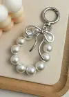 Beyaz Renk İnci Detaylı Çanta Charm/ Anahtarlık