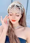 Beyaz Renk İnci Detaylı Gelin/Kına/Nişan/Bride Tasarım Taç