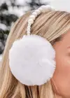 Beyaz Renk İnci Detaylı Peluş Kulaklık