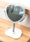 Beyaz Renk Kalp Figürlü Takı Standlı Dönebilen Masa Aynası